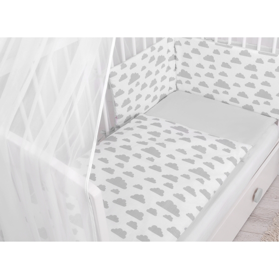 Double-sided bedding set 5-pcs with mosquito-net - clouds gray/gray
