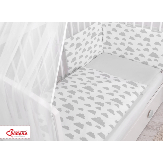 Double-sided bedding set 5-pcs with mosquito-net - clouds gray/gray