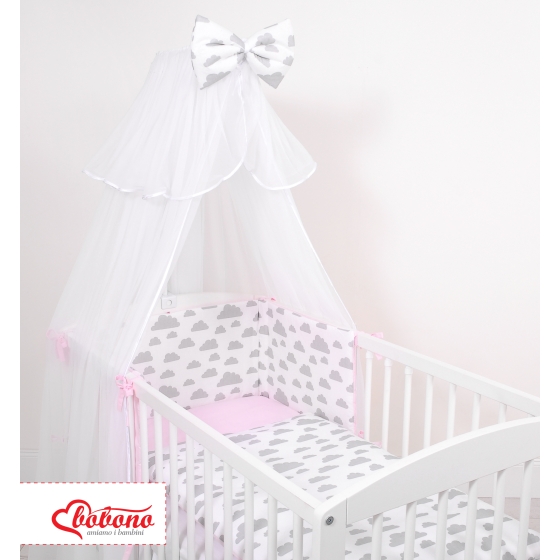 Double-sided bedding set 5-pcs with mosquito-net - clouds gray/pink