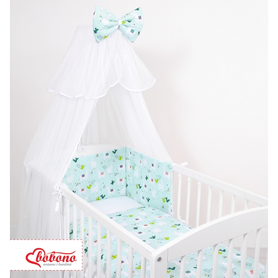 Double-sided bedding set 5-pcs with mosquito-net - lama mint/white
