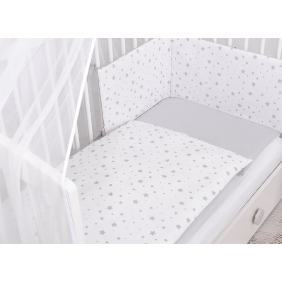 Double-sided bedding set 5-pcs with mosquito-net - mini gray stars/gray