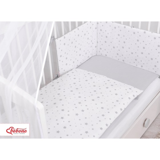 Double-sided bedding set 5-pcs with mosquito-net - mini gray stars/gray