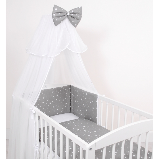 Double-sided bedding set 5-pcs with mosquito-net - mini stars white/white