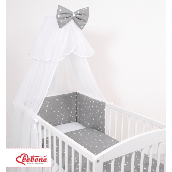 Double-sided bedding set 5-pcs with mosquito-net - mini stars white/white