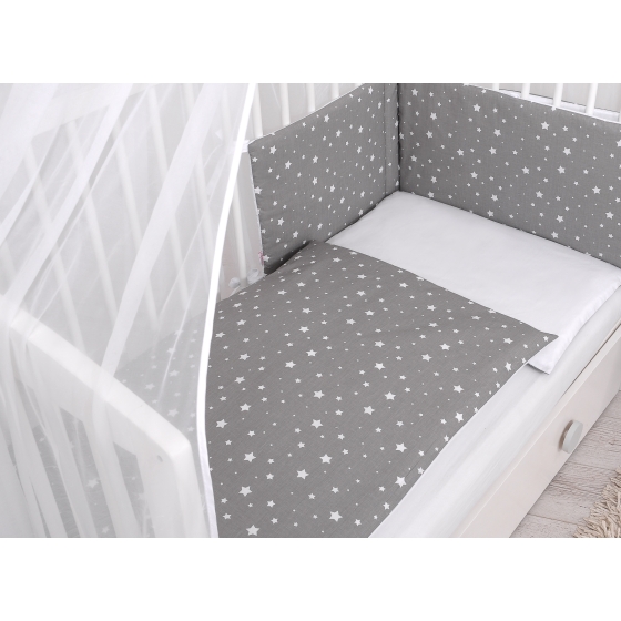 Double-sided bedding set 5-pcs with mosquito-net - mini stars white/white