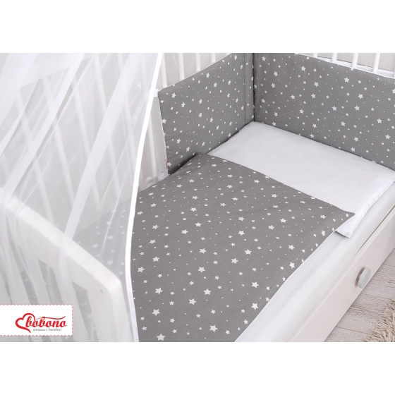 Double-sided bedding set 5-pcs with mosquito-net - mini stars white/white