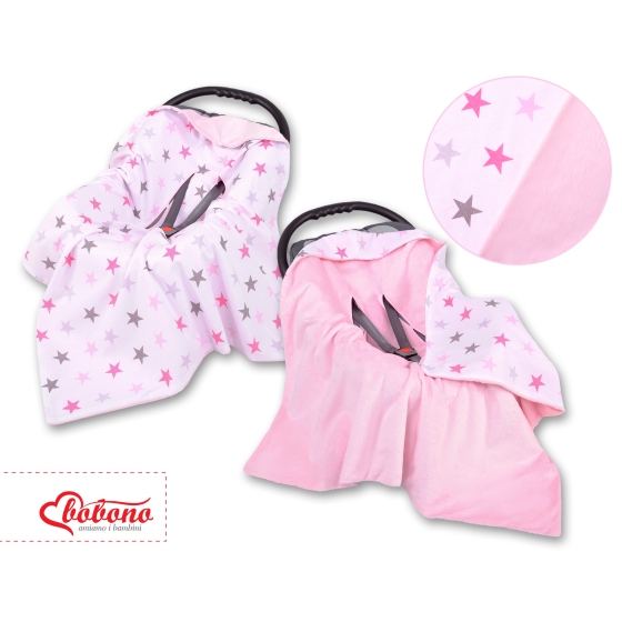 Double-sided Car Seat Baby Wrap Car seat blanket - gray-pink stars