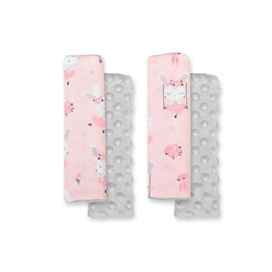 Double sided car seat belts pads Baby Shoulders  ballerinas pink/gray