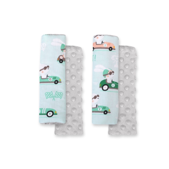 Double sided car seat belts pads Baby Shoulders  mint rabbits/gray