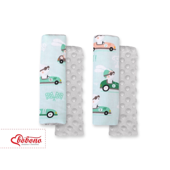 Double sided car seat belts pads Baby Shoulders  mint rabbits/gray
