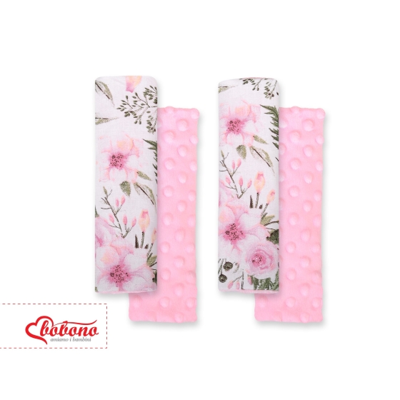 Double sided car seat belts pads Baby Shoulders  peony flower pink/pink