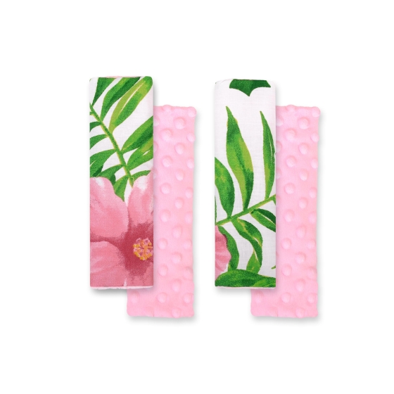 Double sided car seat belts pads Baby Shoulders  tropical flowers/pink