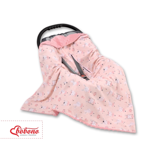 Double-sided car seat blanket - ballerinas pink/powder pink