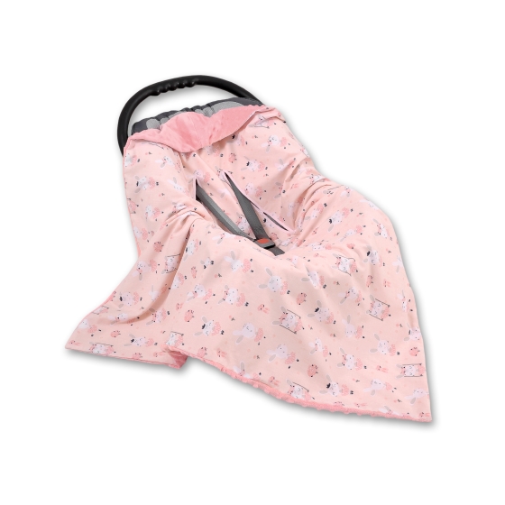 Double-sided car seat blanket - ballerinas pink/powder pink