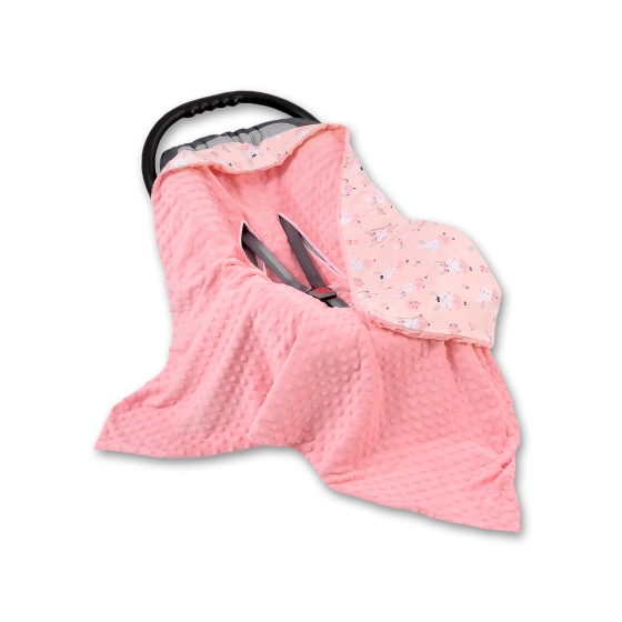 Double-sided car seat blanket - ballerinas pink/powder pink