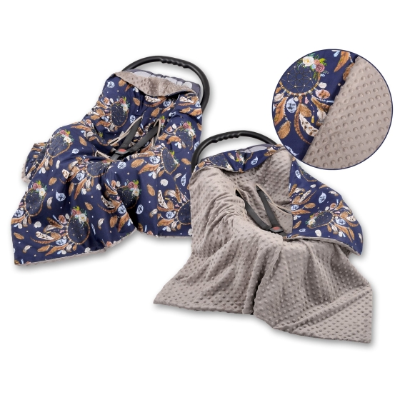 Double-sided car seat blanket - dream catchers dark blue
