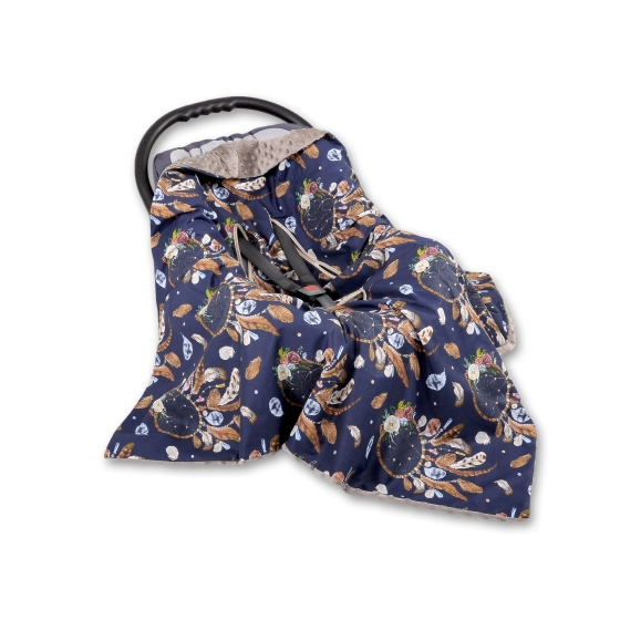 Double-sided car seat blanket - dream catchers dark blue