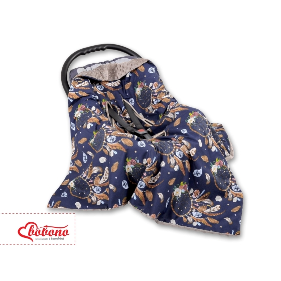 Double-sided car seat blanket - dream catchers dark blue
