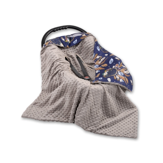 Double-sided car seat blanket - dream catchers dark blue