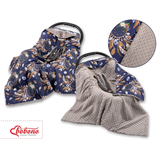 Double-sided car seat blanket - dream catchers dark blue