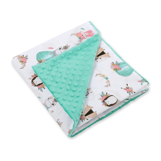 Double-sided car seat blanket - foxes beige/mint