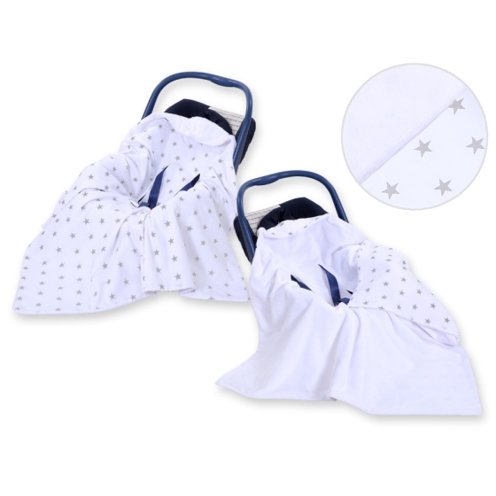 Double-sided car seat blanket- Gray stars on white