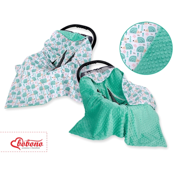 Double-sided car seat blanket - hedgehogs mint