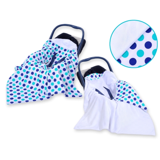 Double-sided car seat blanket- Mint-navy blue dots