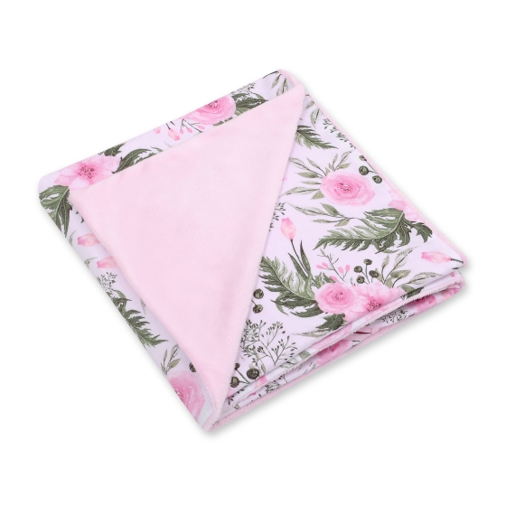Double-sided car seat blanket - peony flower pink