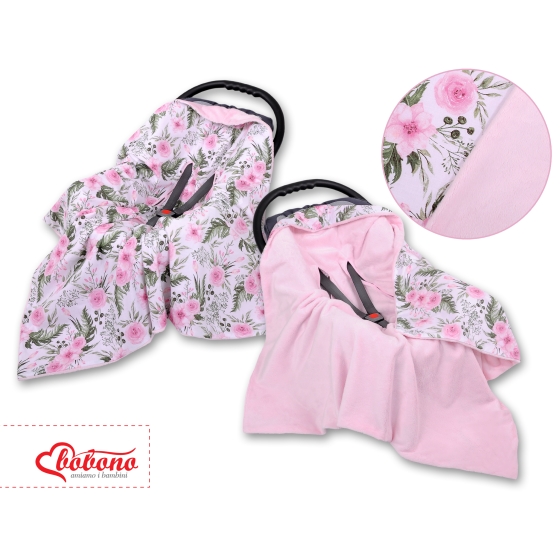 Double-sided car seat blanket - peony flower pink