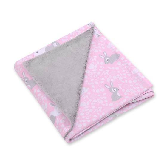 Double-sided car seat blanket - pink rabbits