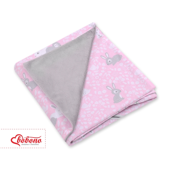 Double-sided car seat blanket - pink rabbits