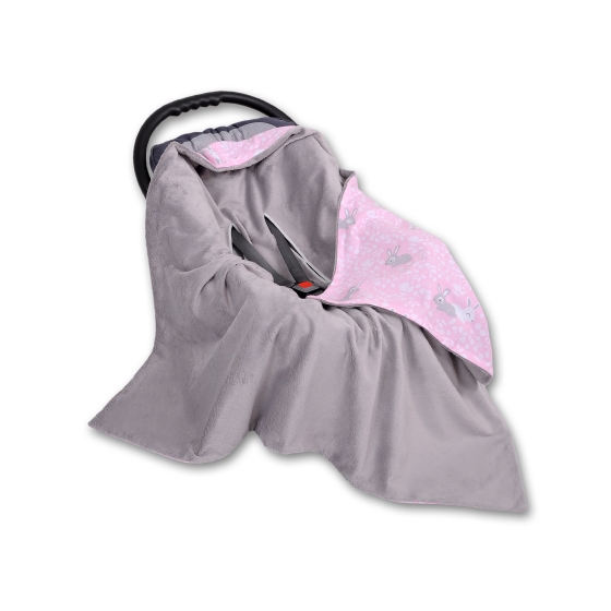Double-sided car seat blanket - pink rabbits