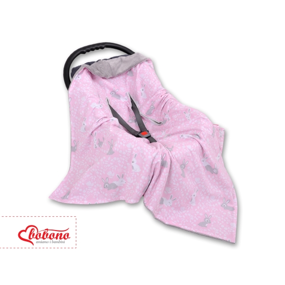Double-sided car seat blanket - pink rabbits