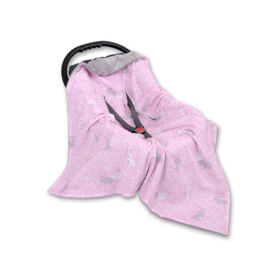 Double-sided car seat blanket - pink rabbits