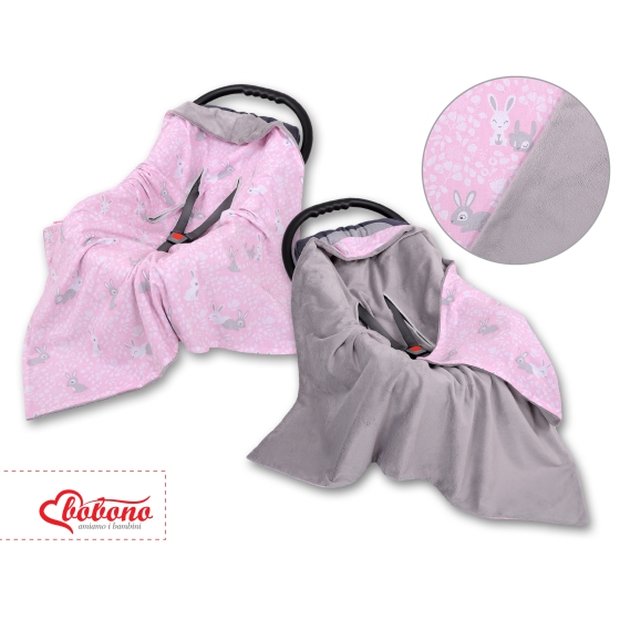 Double-sided car seat blanket - pink rabbits
