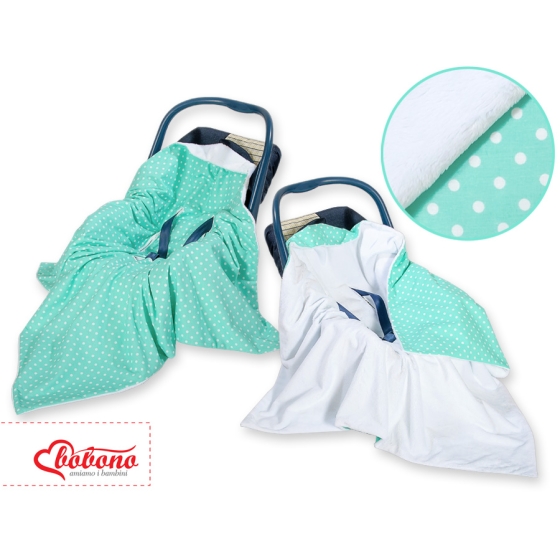 Double-sided car seat blanket- White dots on mint