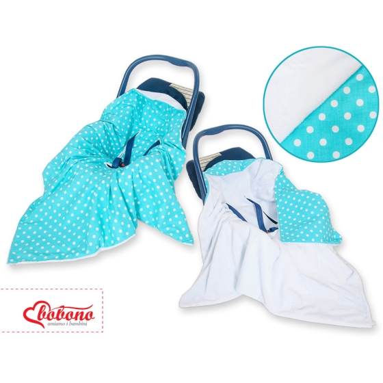 Double-sided car seat blanket- White dots on turquoise
