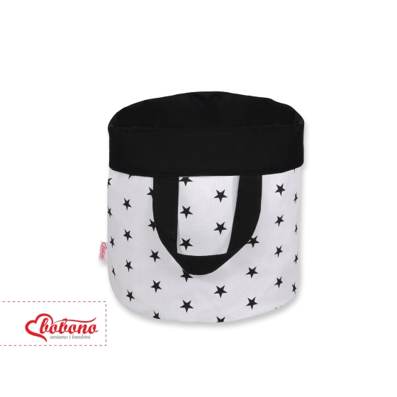 Double-sided toy basket L - Black stars/black