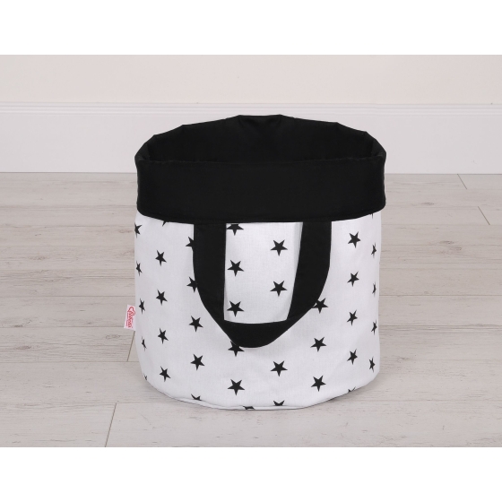 Double-sided toy basket L - Black stars/black