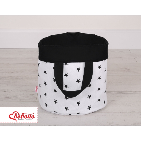 Double-sided toy basket L - Black stars/black