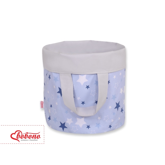 Double-sided toy basket L - blue-navy blue stars/Gray