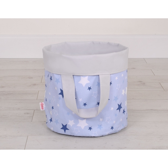 Double-sided toy basket L - blue-navy blue stars/Gray