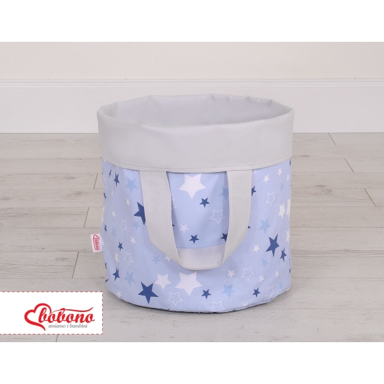 Double-sided toy basket L - blue-navy blue stars/Gray