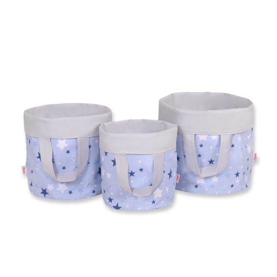 Double-sided toy basket L - blue-navy blue stars/Gray