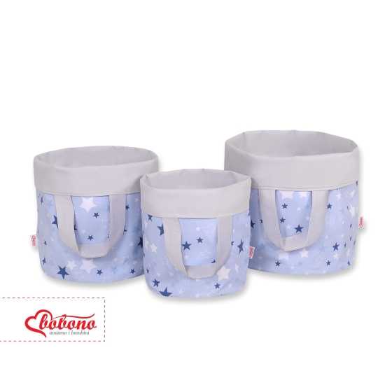Double-sided toy basket L - blue-navy blue stars/Gray