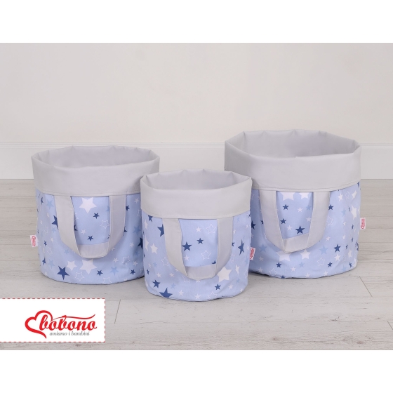 Double-sided toy basket L - blue-navy blue stars/Gray