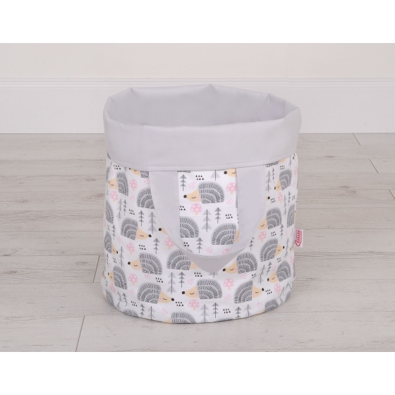 Double-sided toy basket L- hedgehogs gray/gray