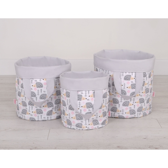 Double-sided toy basket L- hedgehogs gray/gray