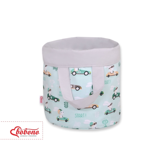 Double-sided toy basket L- mint rabbits/gray